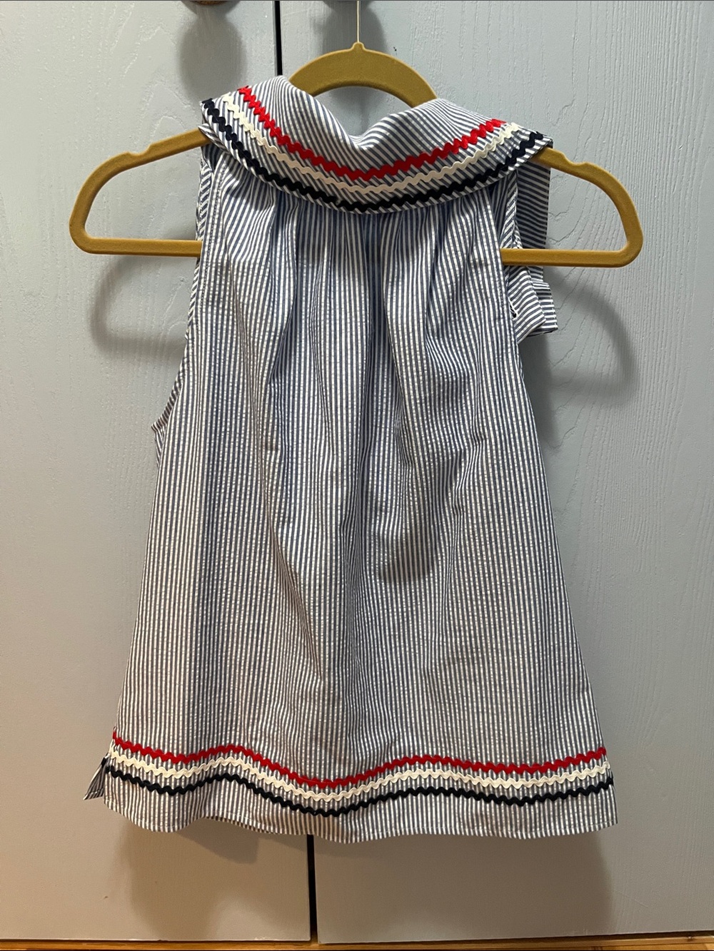 Sail to Sable red white and blue halter top with gold buttons